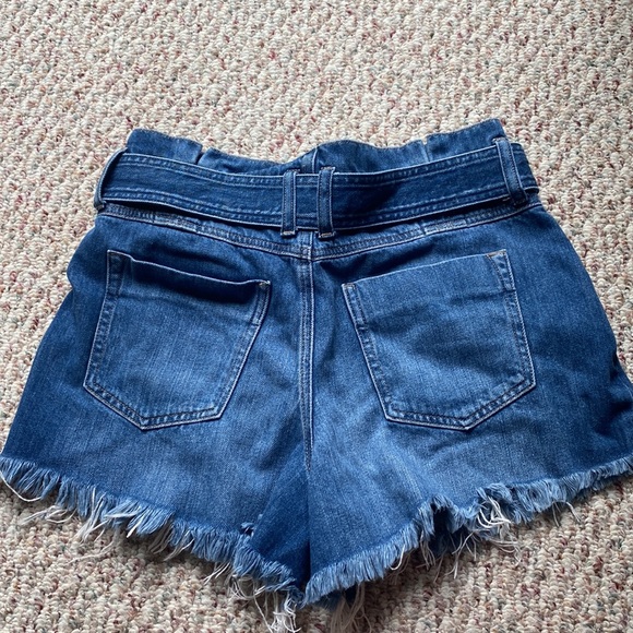 Free People We The Free Paper Bag Belted Frayed High Waist Denim Pleated Shorts - Picture 3 of 4